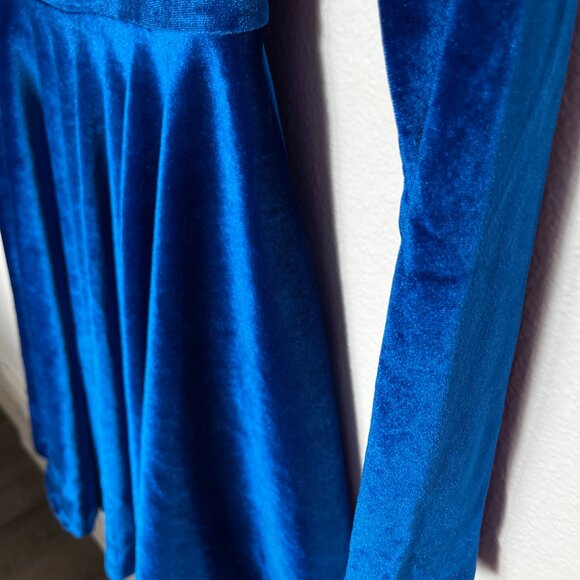 Electric Blue Velvet Mini Dress - Size M - Picture 3 of 6